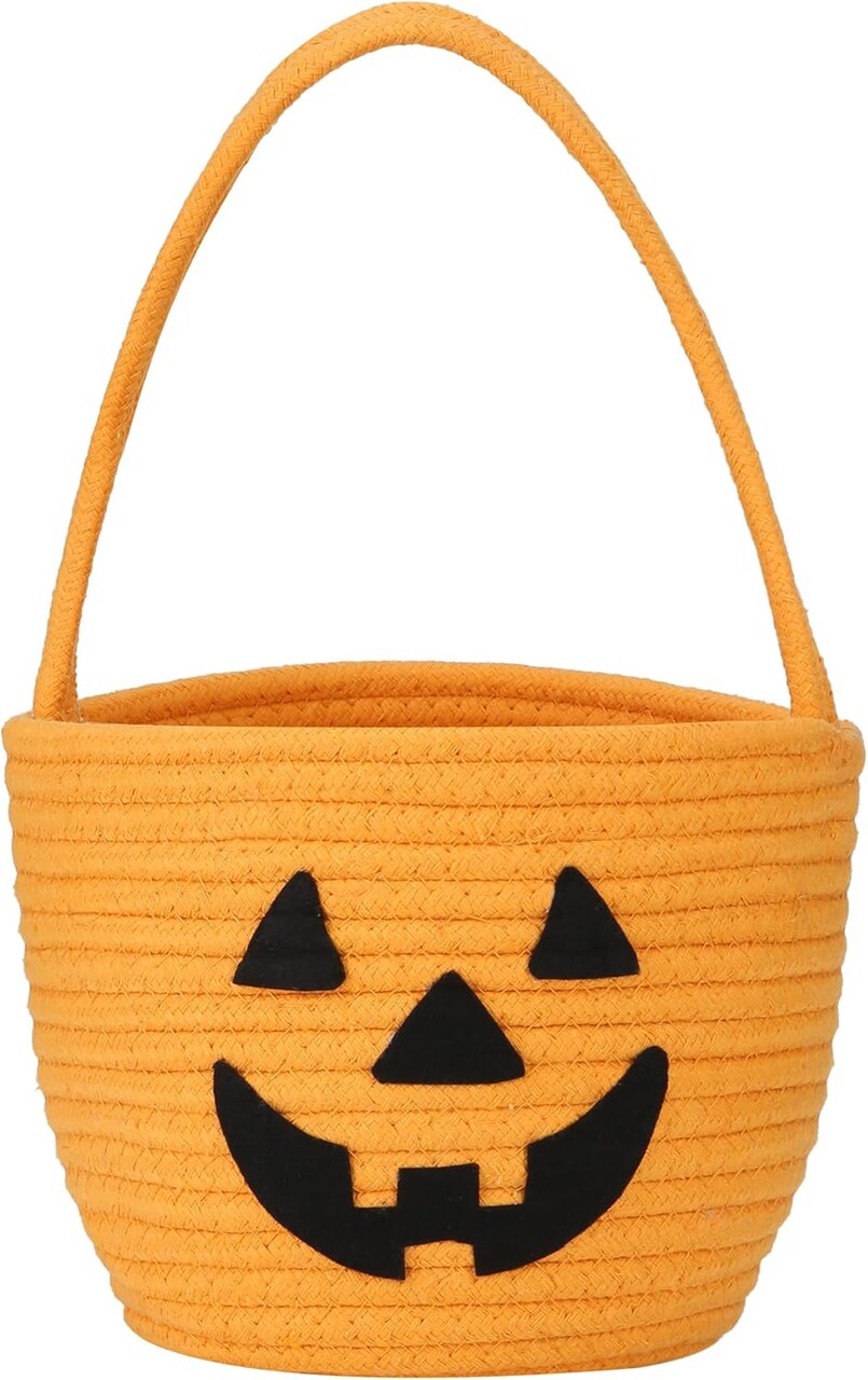 Halloween Small Pumpkin Bucket for Candy (Orange) - 8"D x 8"W x 6"H